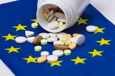 Pills with euro union flag, medicine